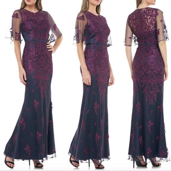 NWT JS Collections Illusion Embroidered Caplet Gown - Picture 1 of 10
